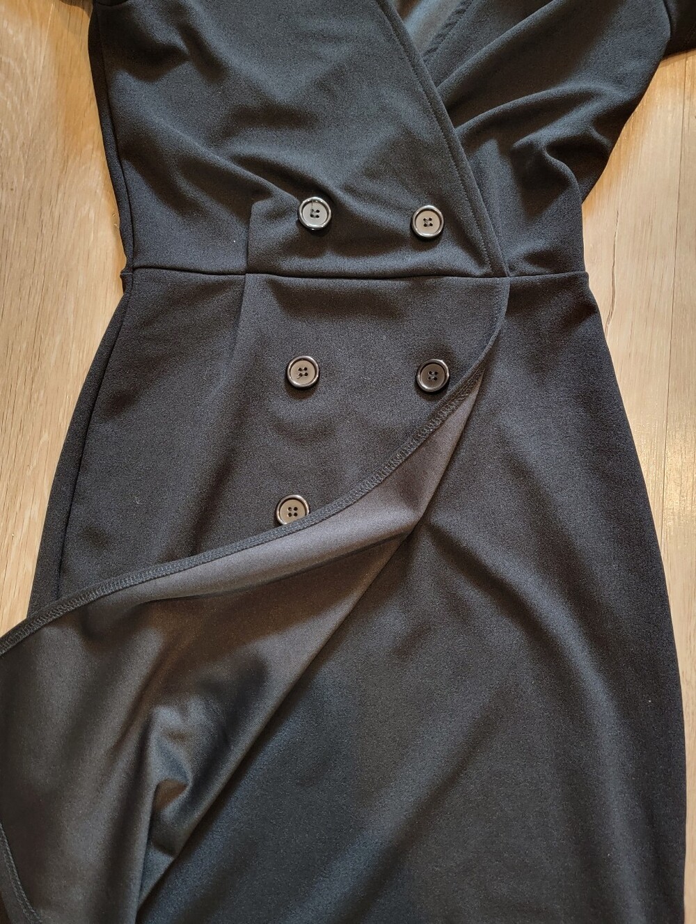 Black double-breasted faux wrap dress - Picture 3 of 5